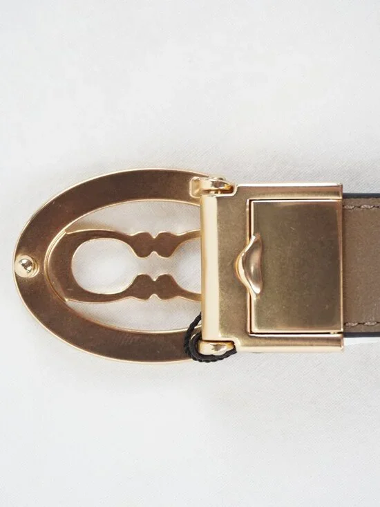 Coach Buckle Cut-To-Size Calf Leather Belt 25mm In Navy Blue/Brown (NWT) - Picture 5 of 11